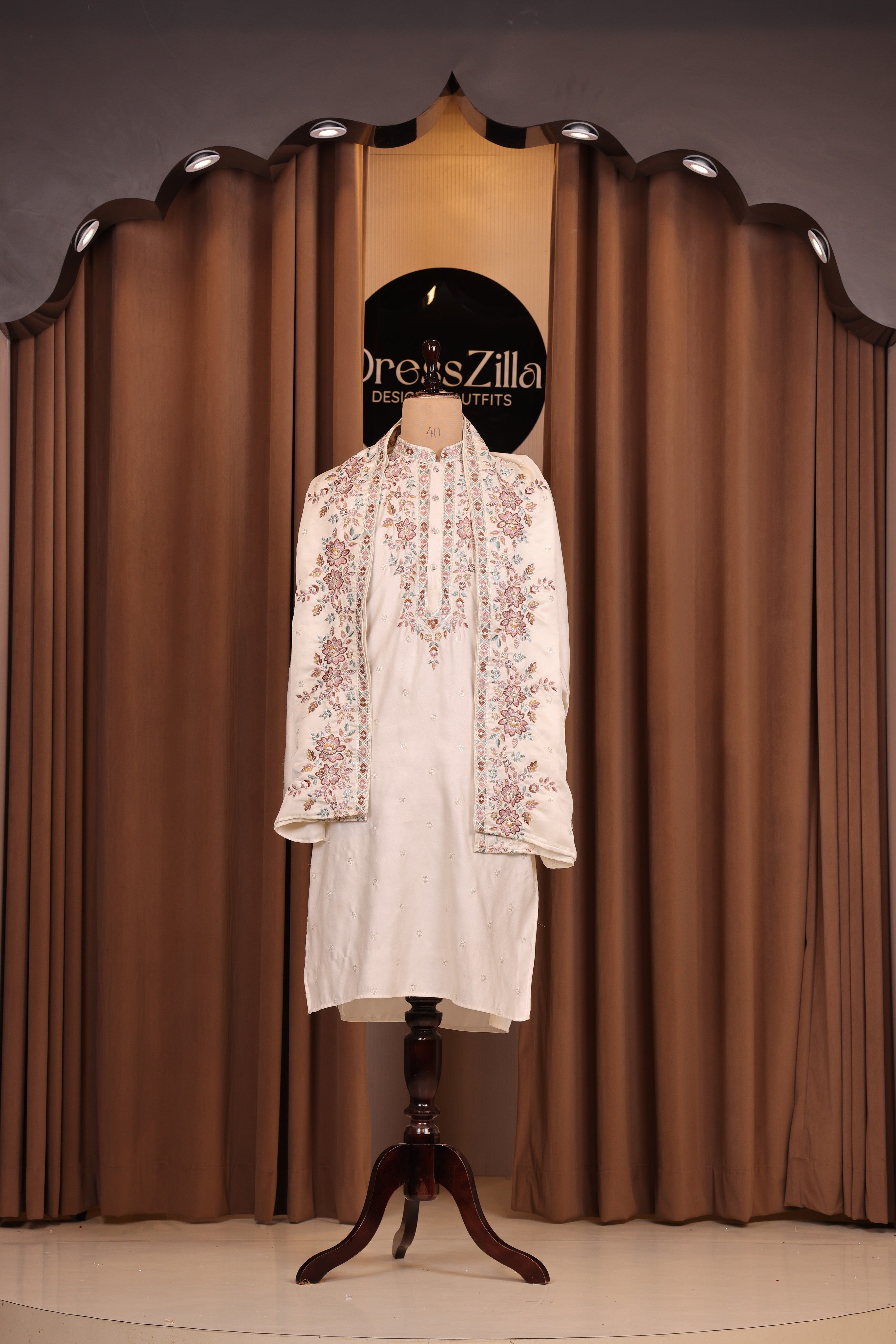 white floral duppata kurta