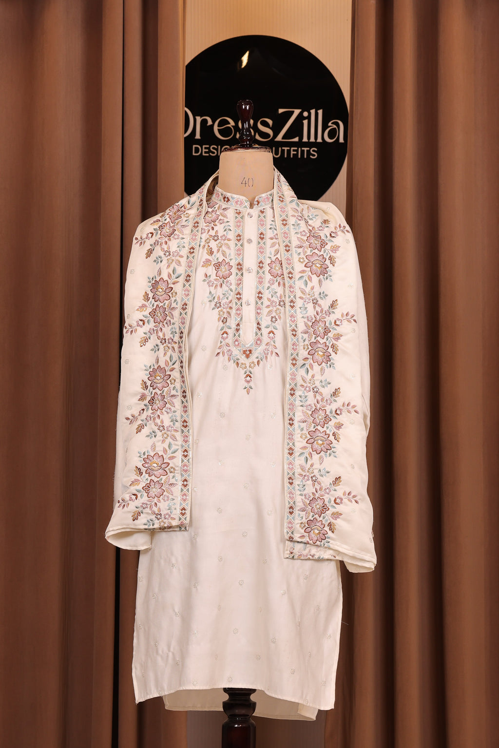 white floral duppata kurta