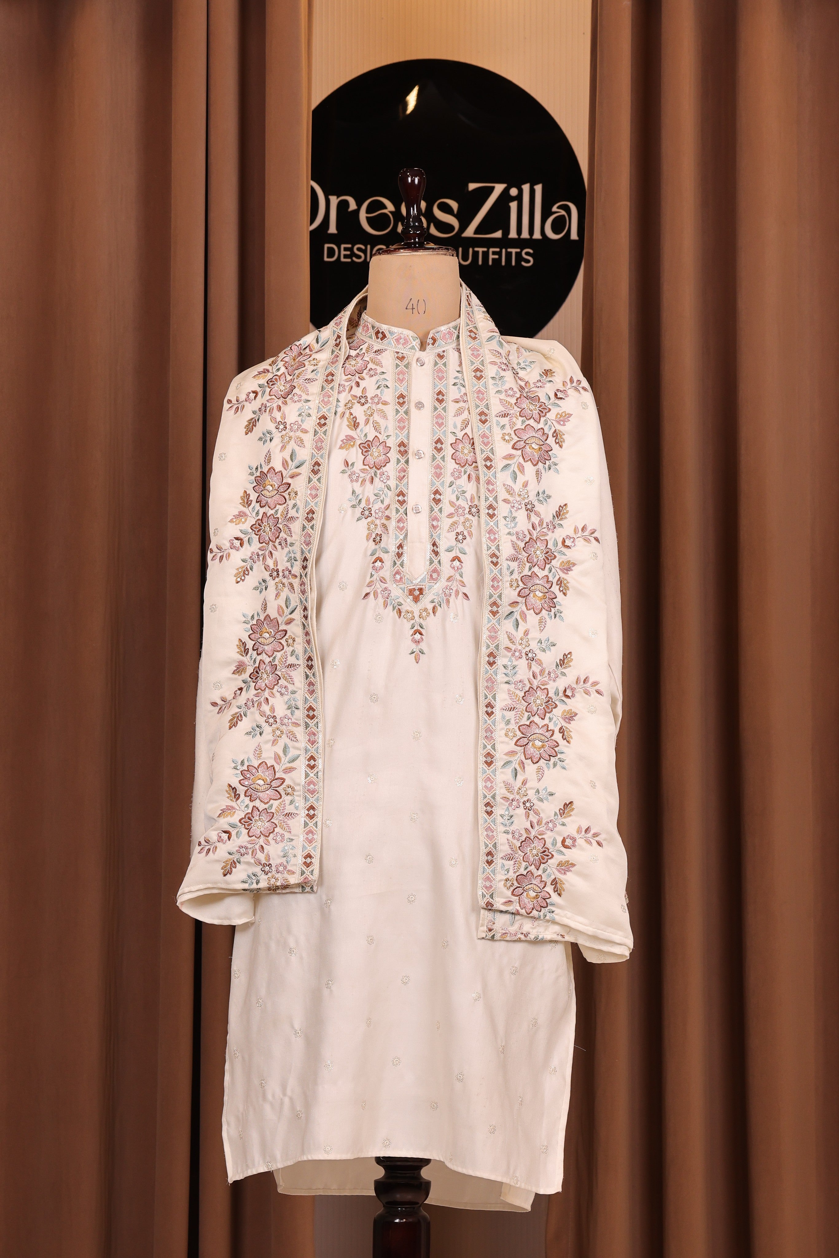 white floral duppata kurta