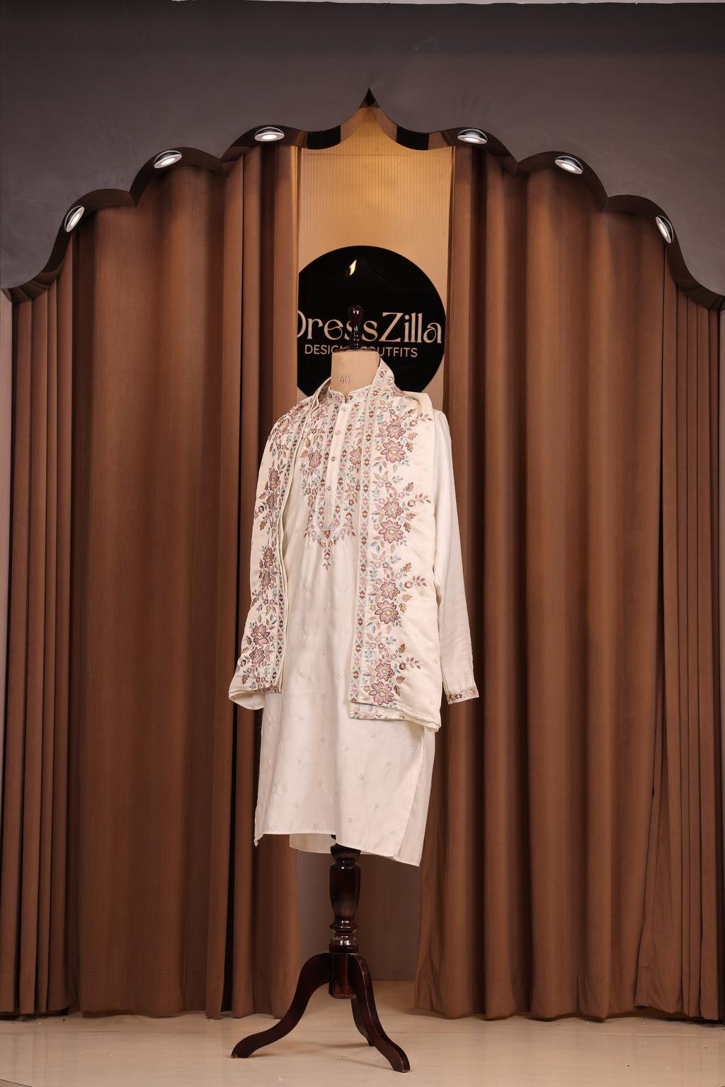 white floral duppata kurta