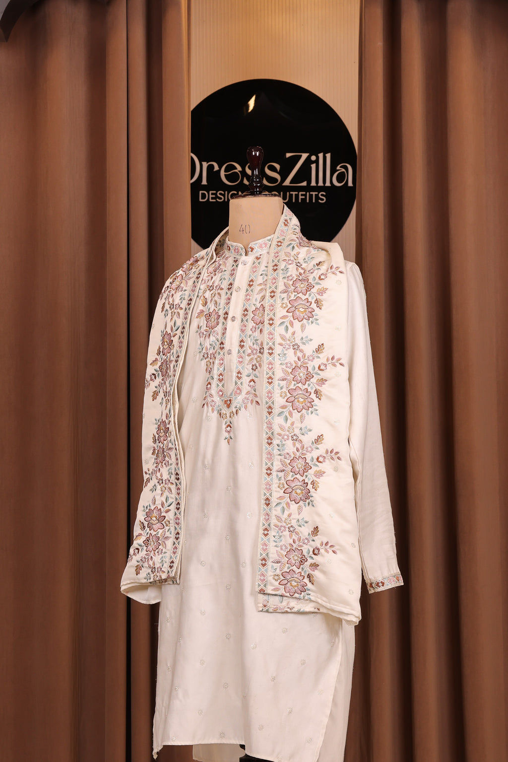 white floral duppata kurta