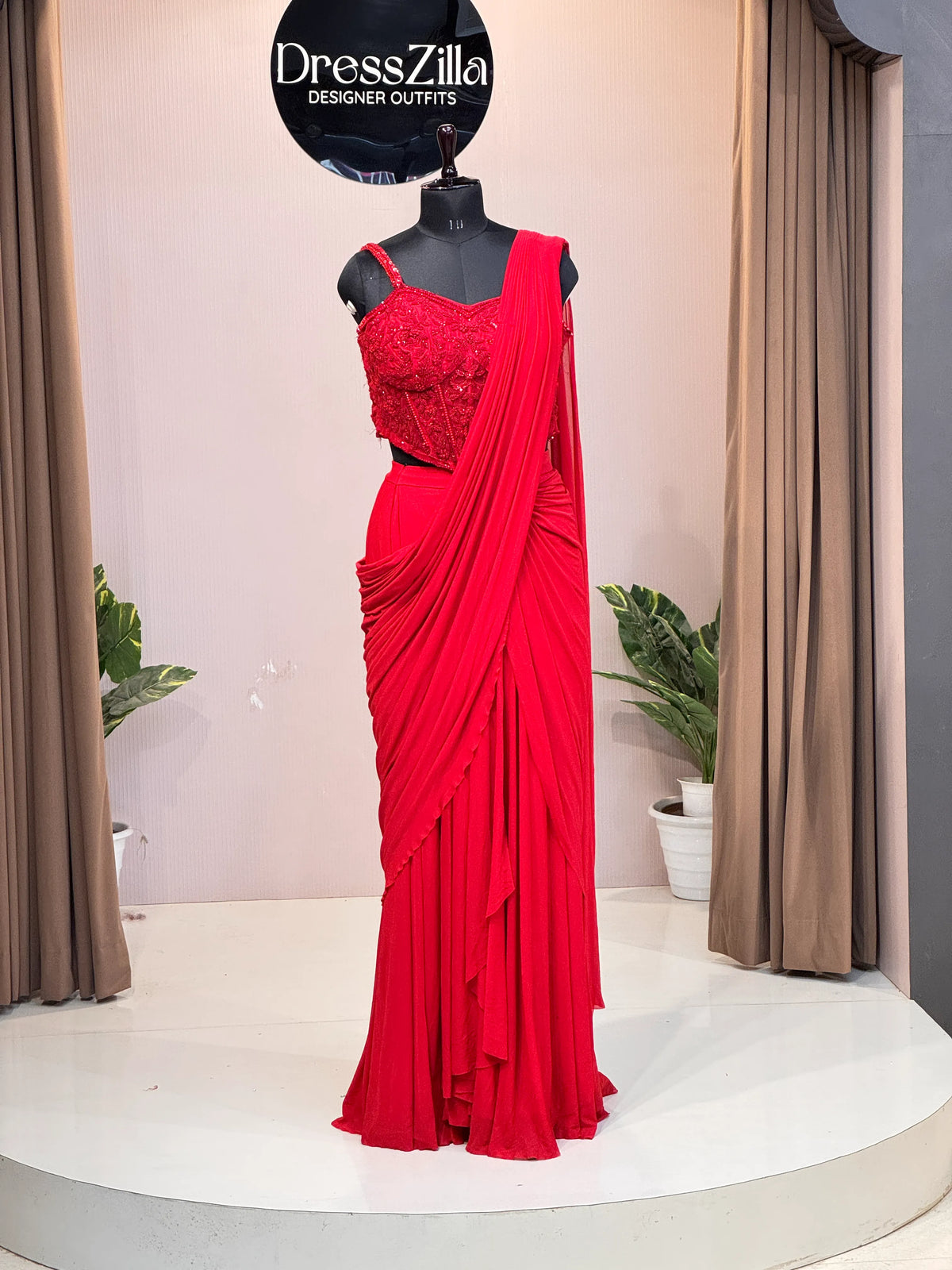 RED CORD SET PRENA SAREE