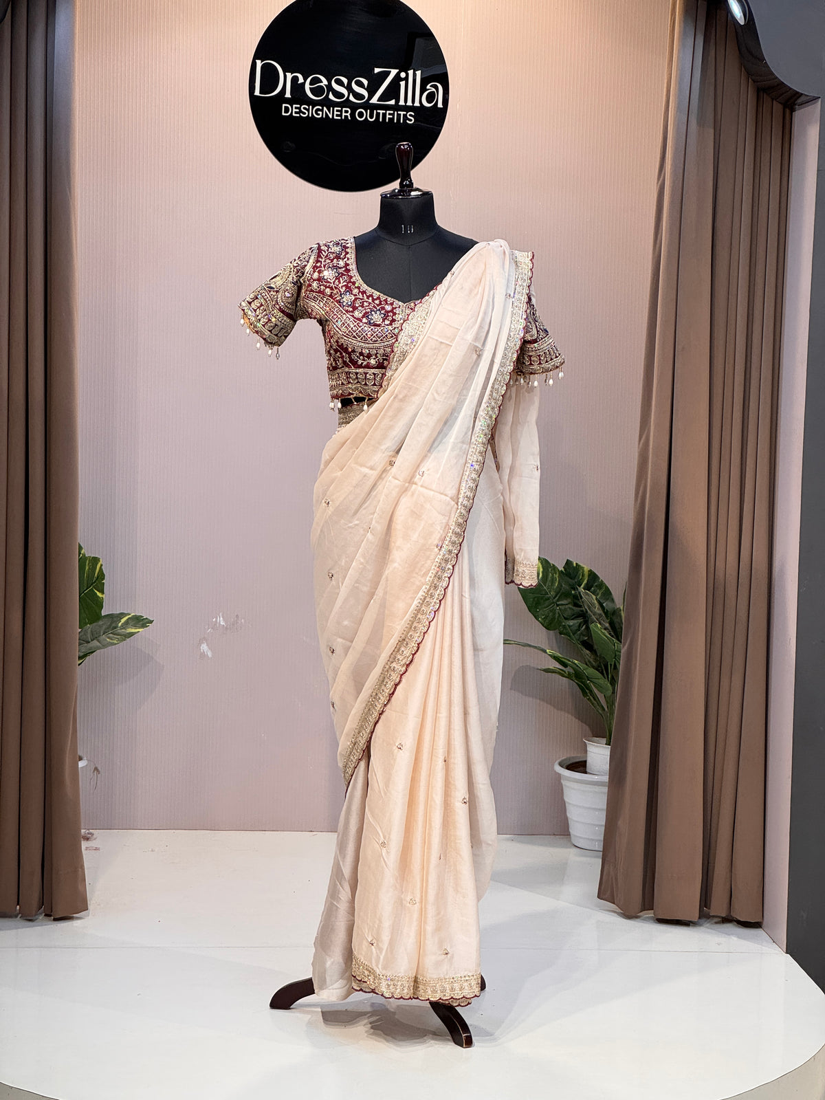 BEIGE RED SAREE