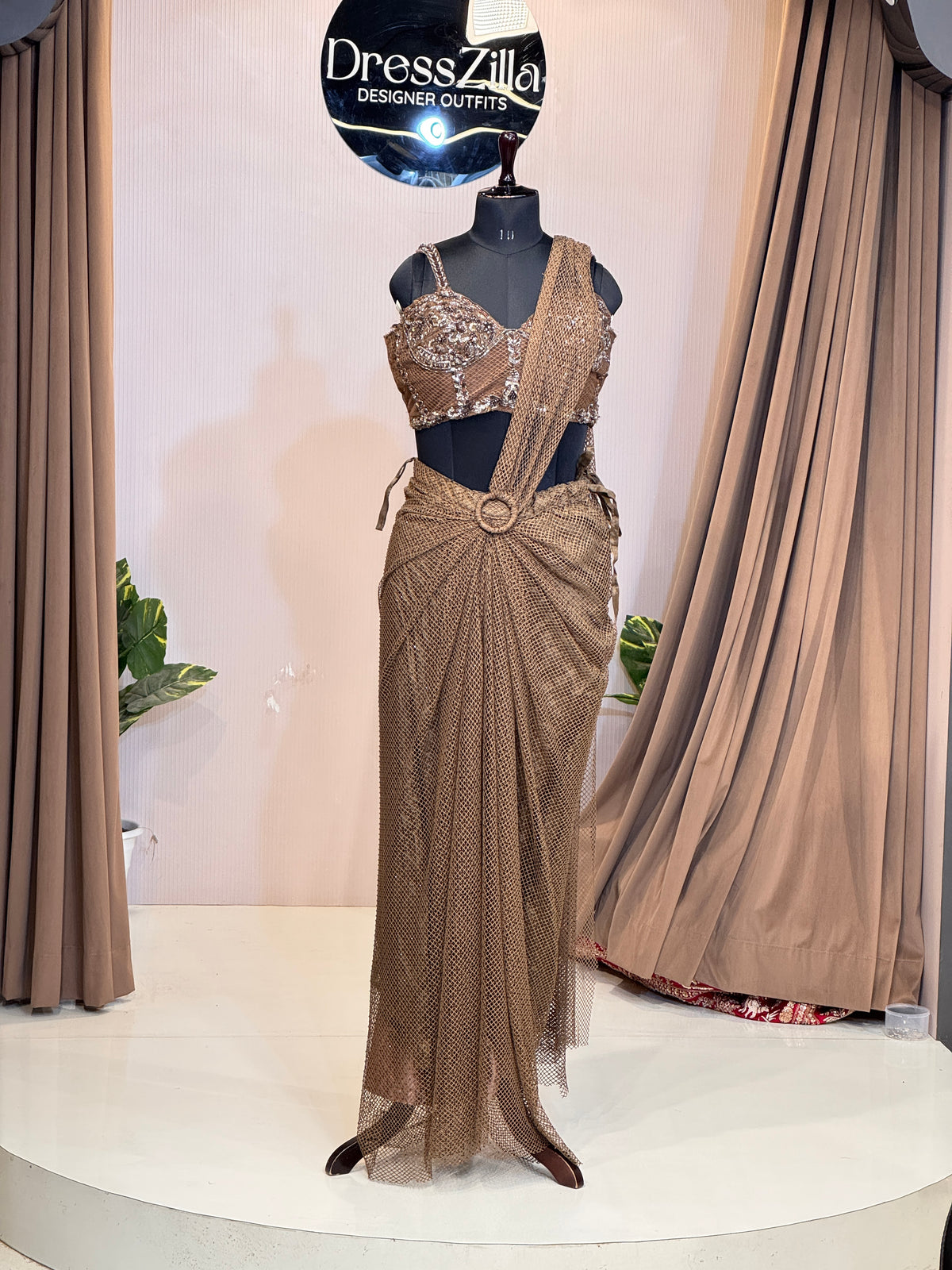 BROWN NET SAREE