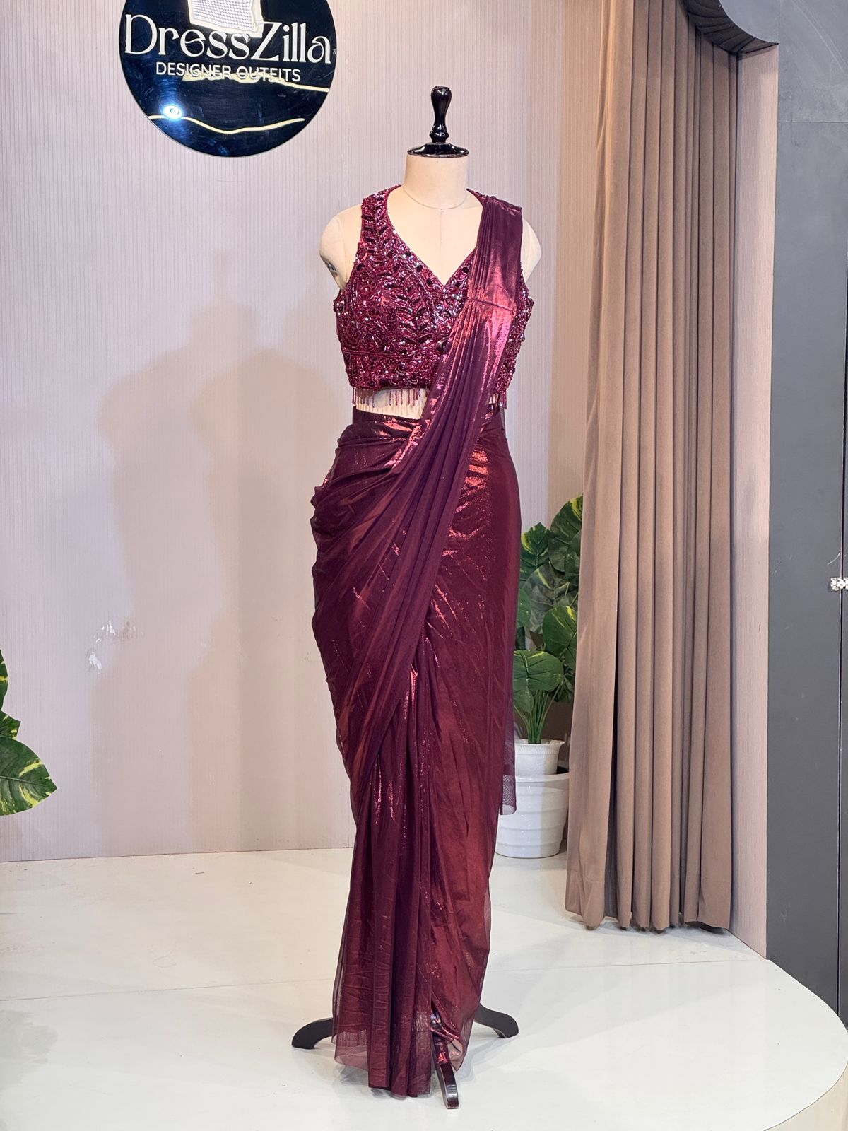 RED DRAPE SAREE