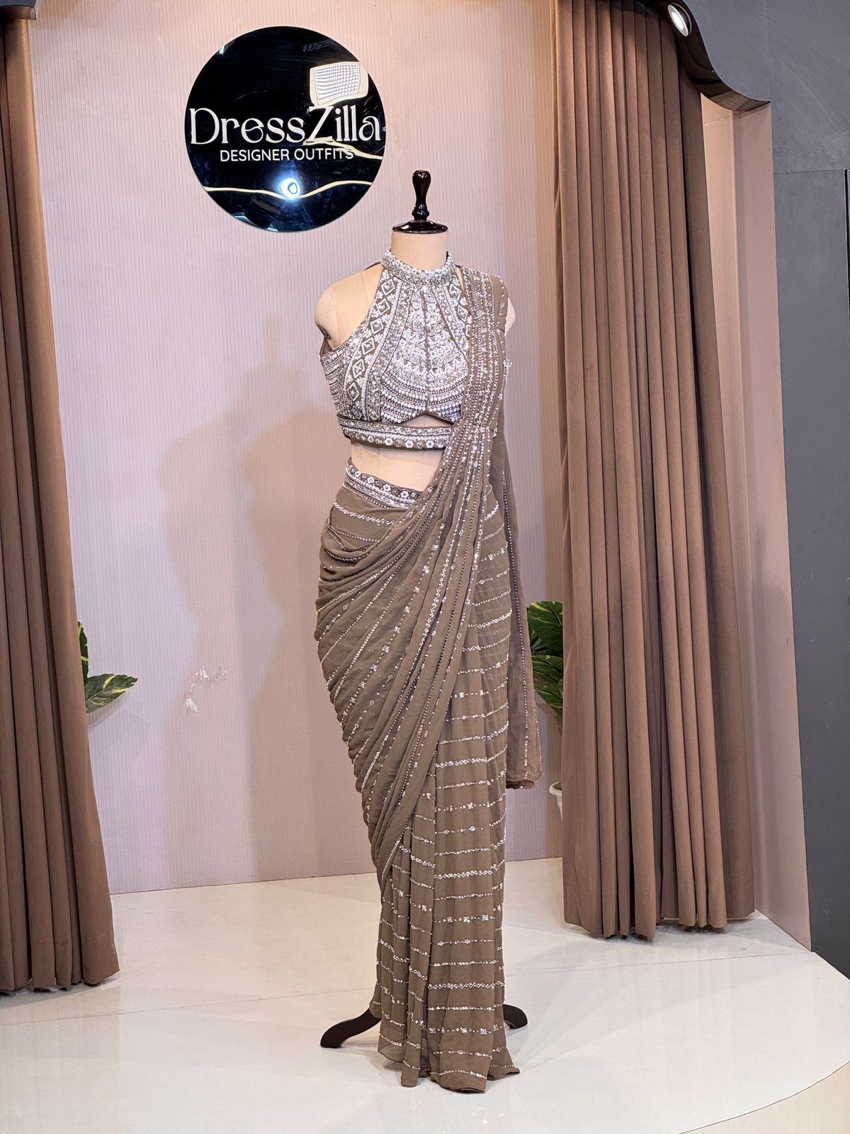 GREY HIGHNECK SAREE