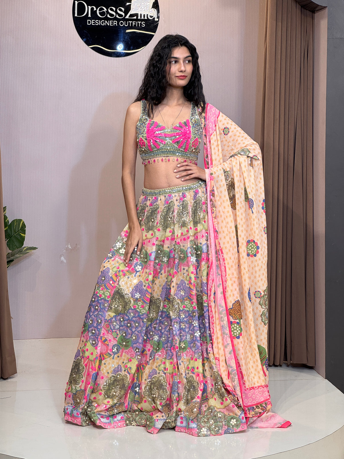 Pink Multi Shiffon Pdp Lehnga
