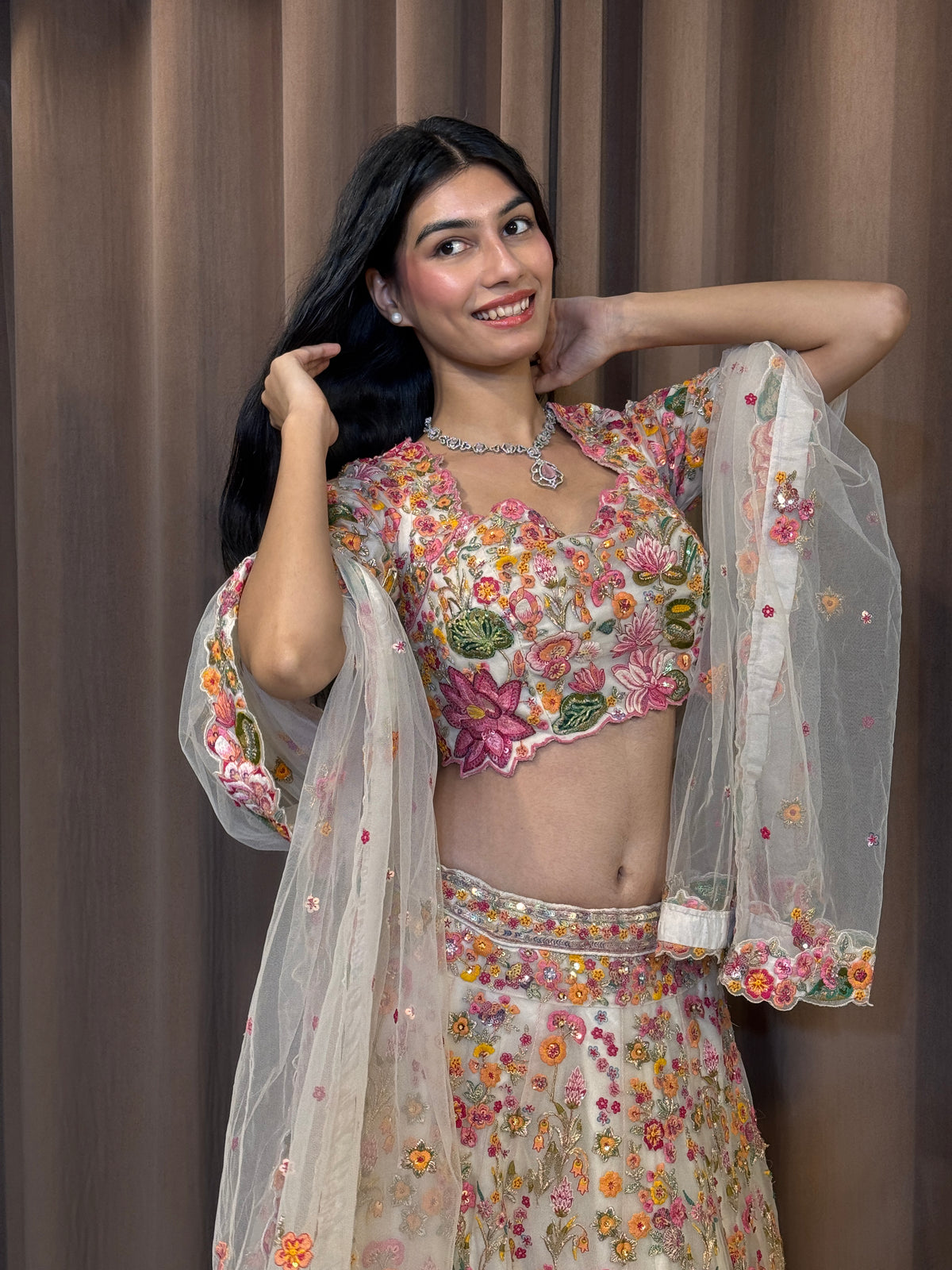 OFF WHITE MULTI NET LEHNGA