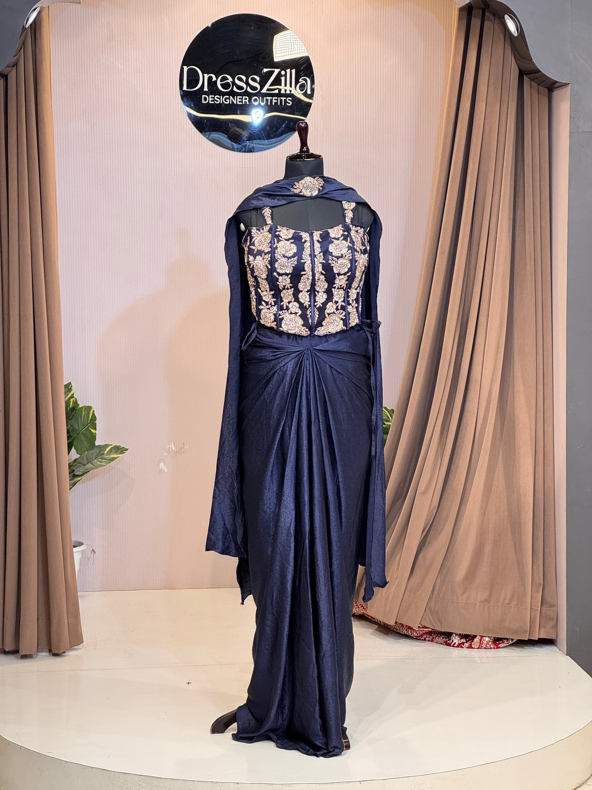 BLUE GOLDEN COWL SKIRT