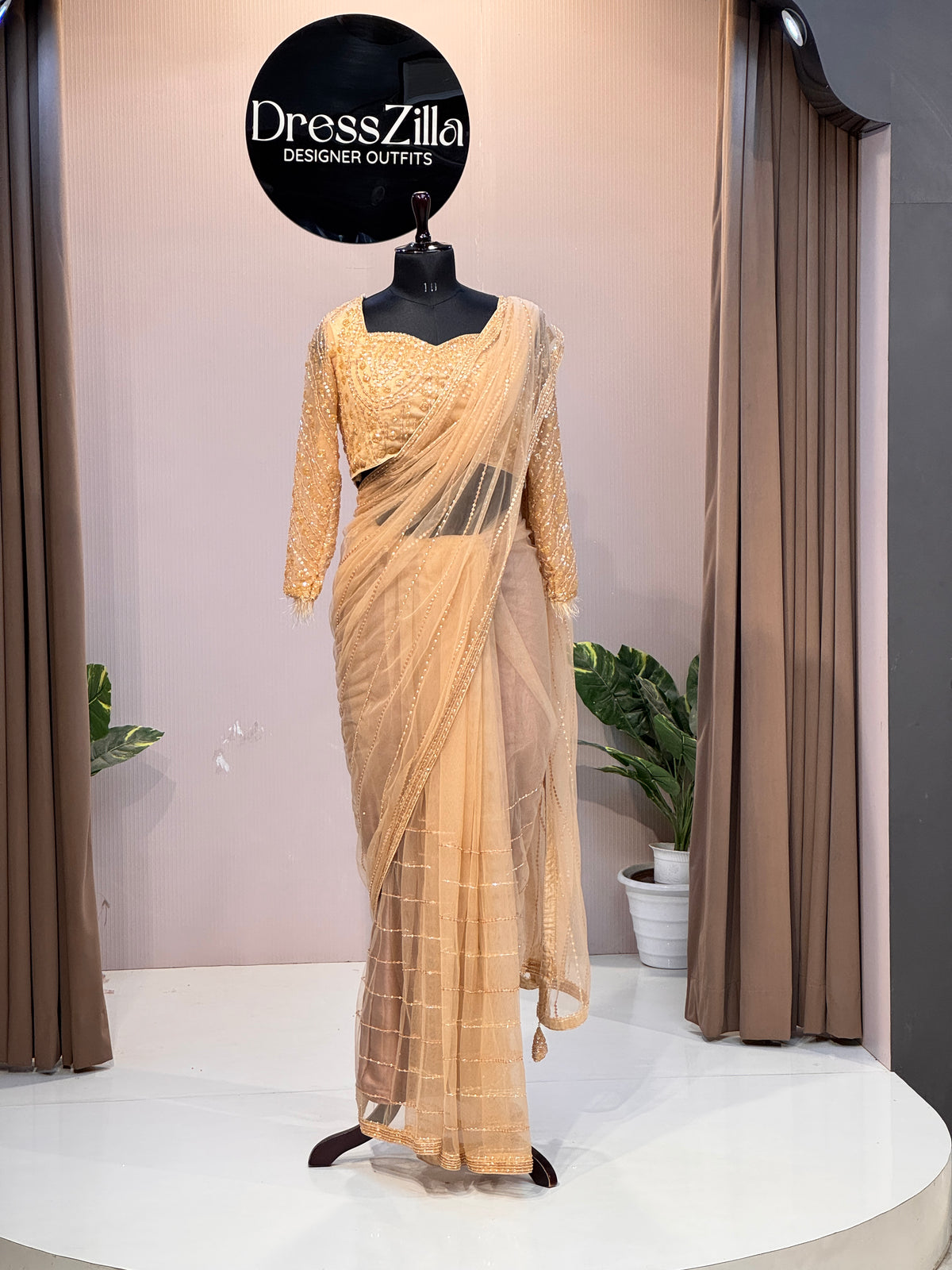 GOLDEN FULL SLEVEES SAREE