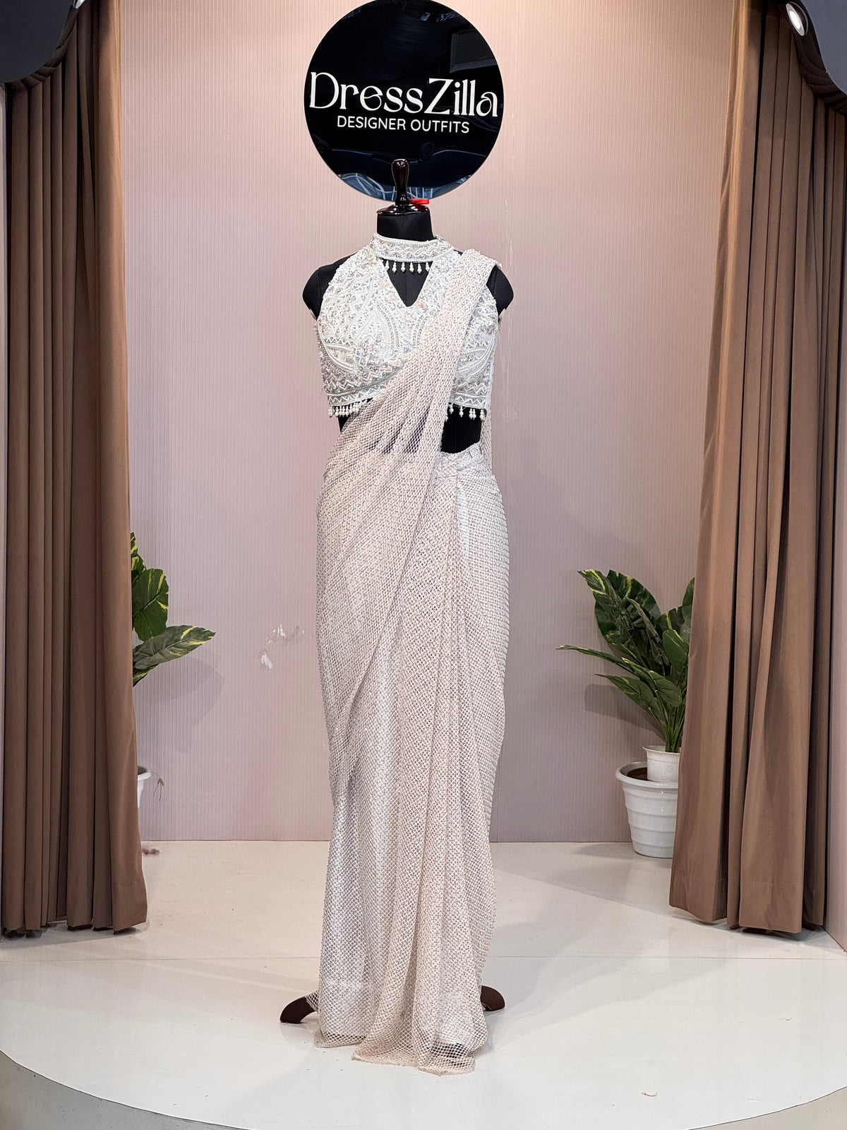 WHITE NET SAREE