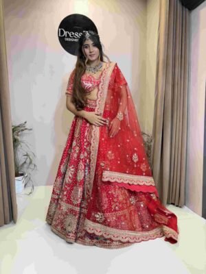 Red Mirror Work Bridal Lehenga