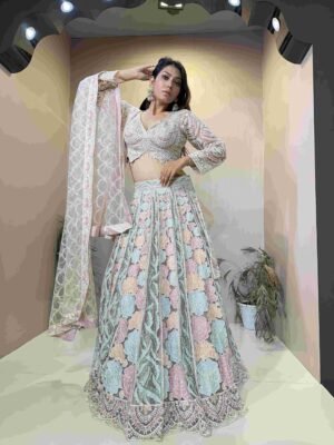 SKY PINK THREAD PARI LEHNGA