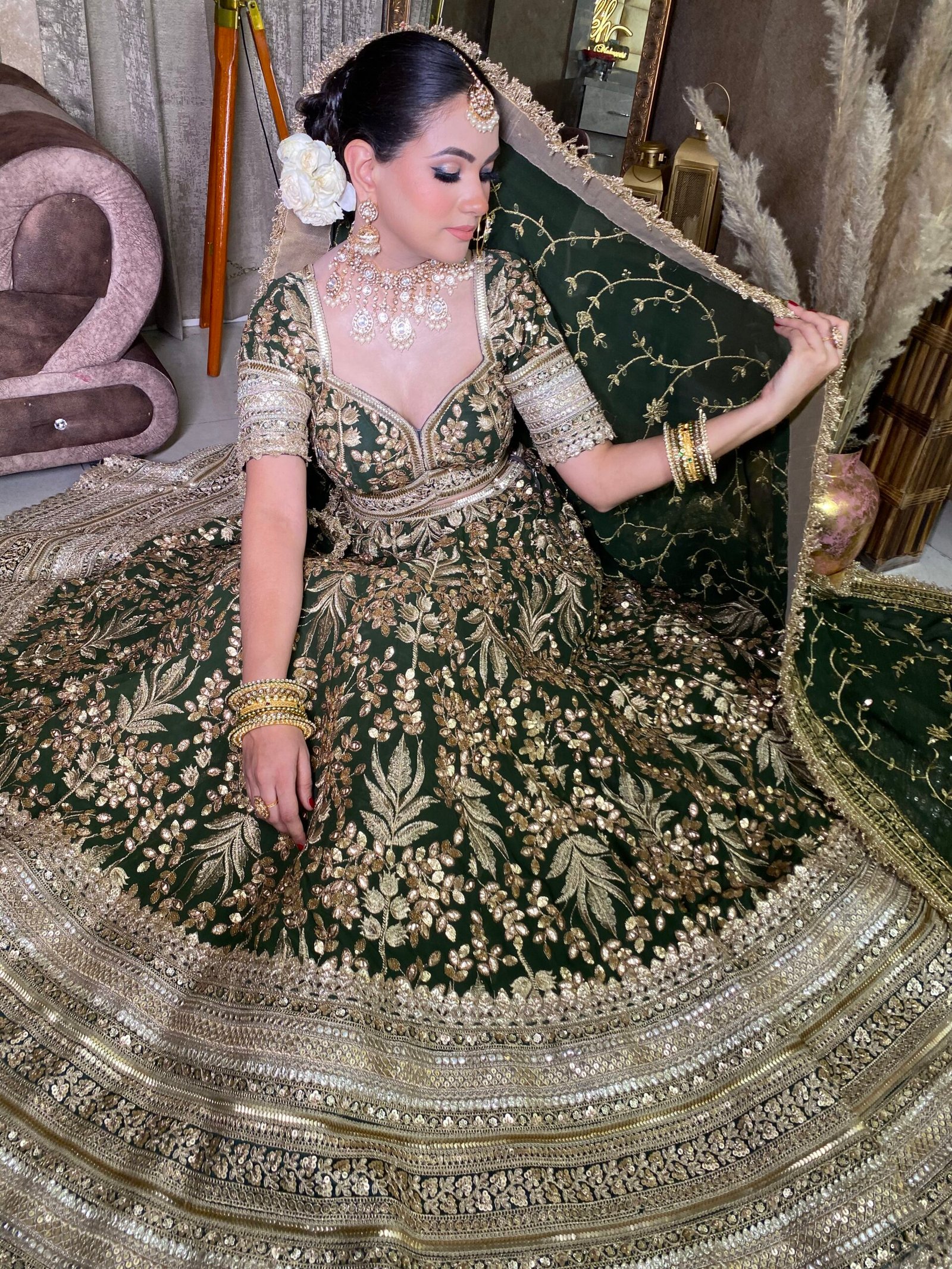 Beige Multi pastel bridal Lahnga