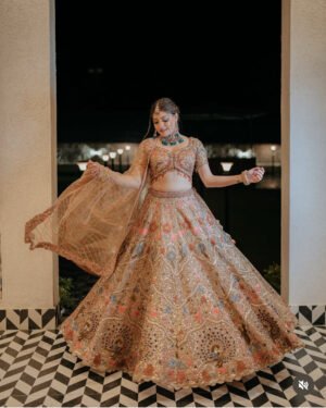 Beige Multi pastel bridal Lahnga