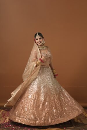 Sky pink silk bridal Lahnga